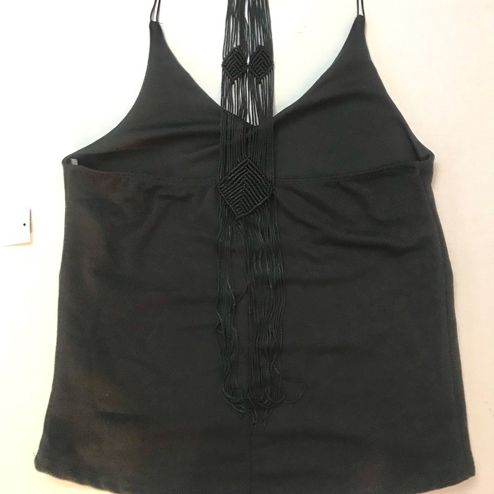 Vintage Y2K Women's Size Medium NWT Charlotte Russe Black Top fringe boho